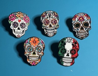 5-Piece Day of the Dead Sugar Skull Enamel Pin Set Colorful Calavera Lapel Pins