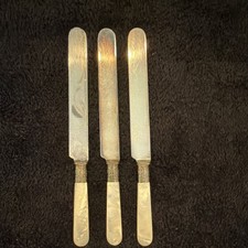 Antique Russell & Co Silverplate Table Knives Mother of Pearl Set 3