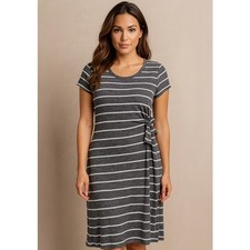 Croft & Barrow Striped Wrap Dress Casual Short Sleeve Tie Waist Gray Dress M