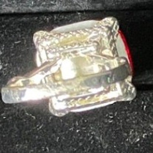 Square Cut Red Gem Silver Tone Statement Ring Siz… - image 2