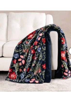 The Ultimate Faux Fur Throw Blanket 60x70 Navy Blue Floral Plush New