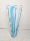 Fulvio Bianconi Vertical Blue White Striped Murano Glass Vase 10"
