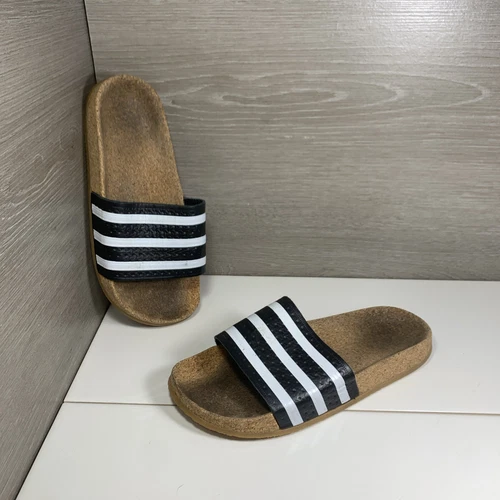 Adidas Adilette Cork Slides nero bianco sandalo a righe BA7211 uomo taglia 6