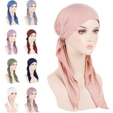 Women Plain Cover Turban Bonnet Hijab Hat Muslim Stretch Pre-Tied Head Wrap Cap