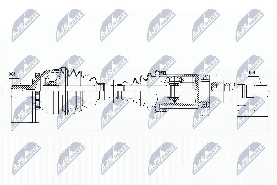 NTY Drive Shaft NPW-VV-029 For Volvo Front Axle Right 987mm 48 Teeth