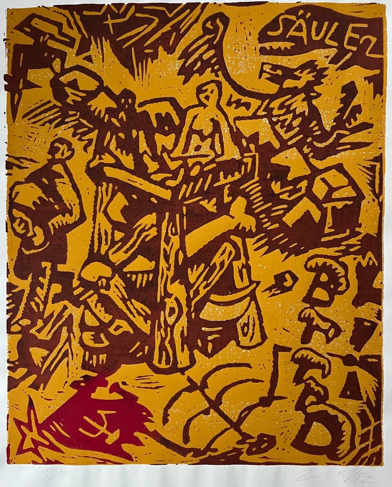 Jörg Immendorff Signierter Original Linolschnitt - nur 100 Ex. - Naht - Säule 2 - Bild 2 von 4