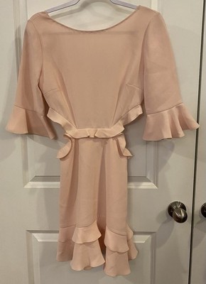 Rachel Zoe Karly Mini Dress Sz 2 Pink Ruffled Hem, Sleeves, Waist