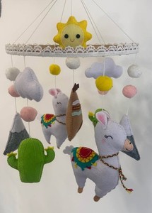 Felt Woodland Nursery Mobile Llama Cactus Sun Mountain Crib