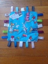 Handmade Baby Sensory Tag Blanket Vet Office 13x13 Crackly Sound. Made in USA