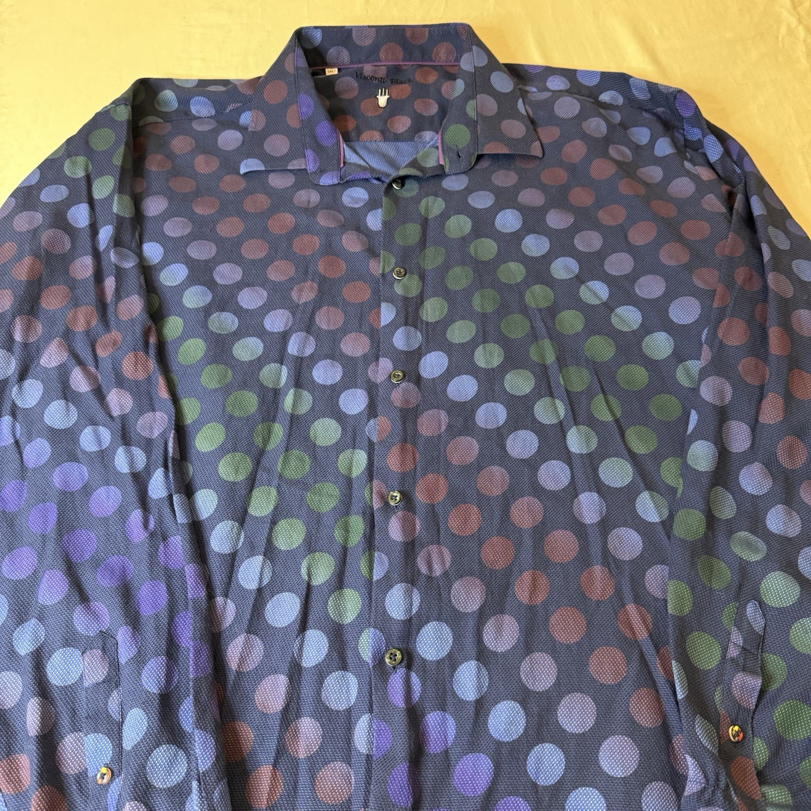 Luchiano Visconti Blue Multicolored Geometric Polka Dot Button Down Mens 3XLT
