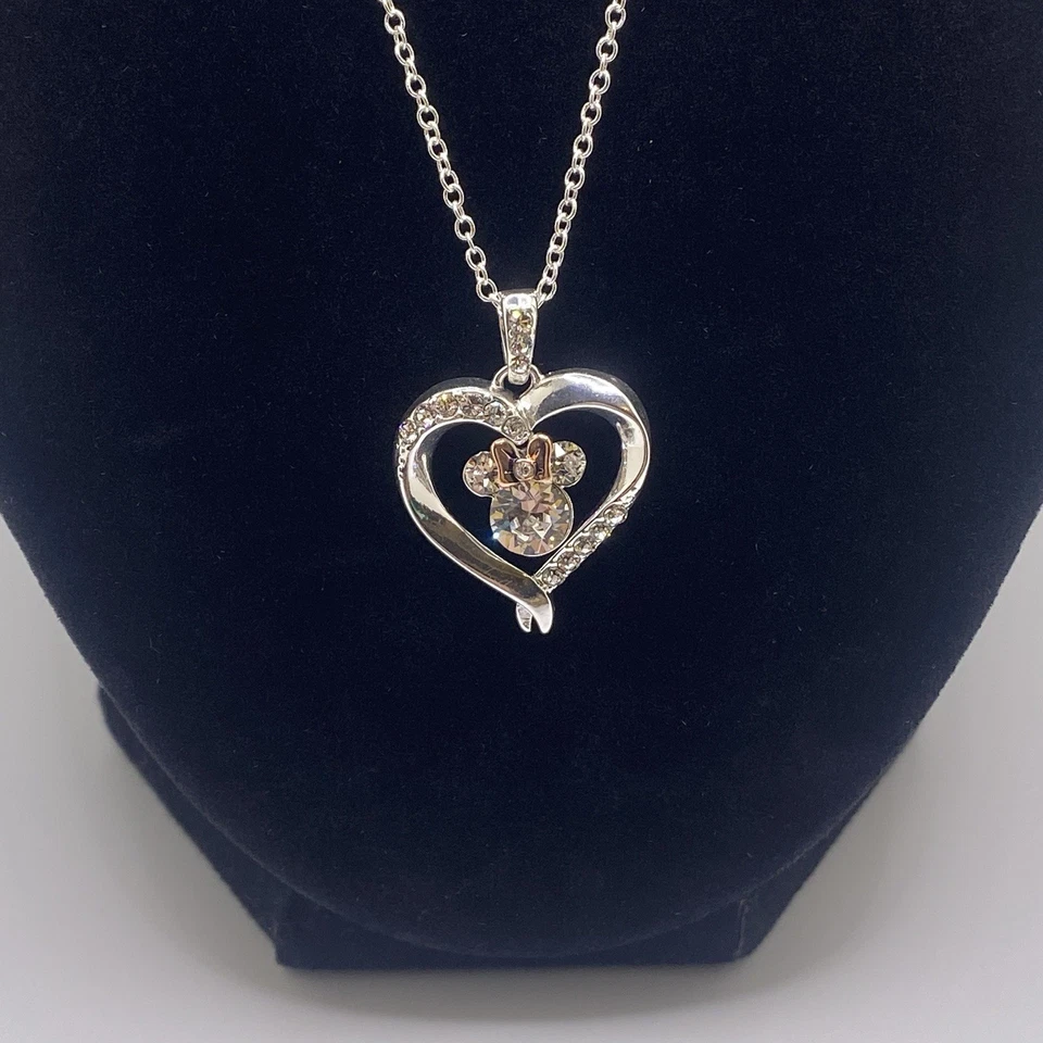 Signed Disney Silver & Gold Cubic Zirconia Minnie Mouse Pendant Necklace 19” - Image 2 of 4
