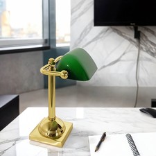 Bankerlampe Schreibtischlampe Grün Messing H: 25 cm klein schwenkbar E14 massiv