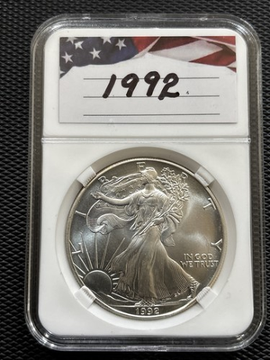#ad 1992 American Silver Eagle 1 oz .999 Silver $1 Coin Generic Holder Early Date $89.95