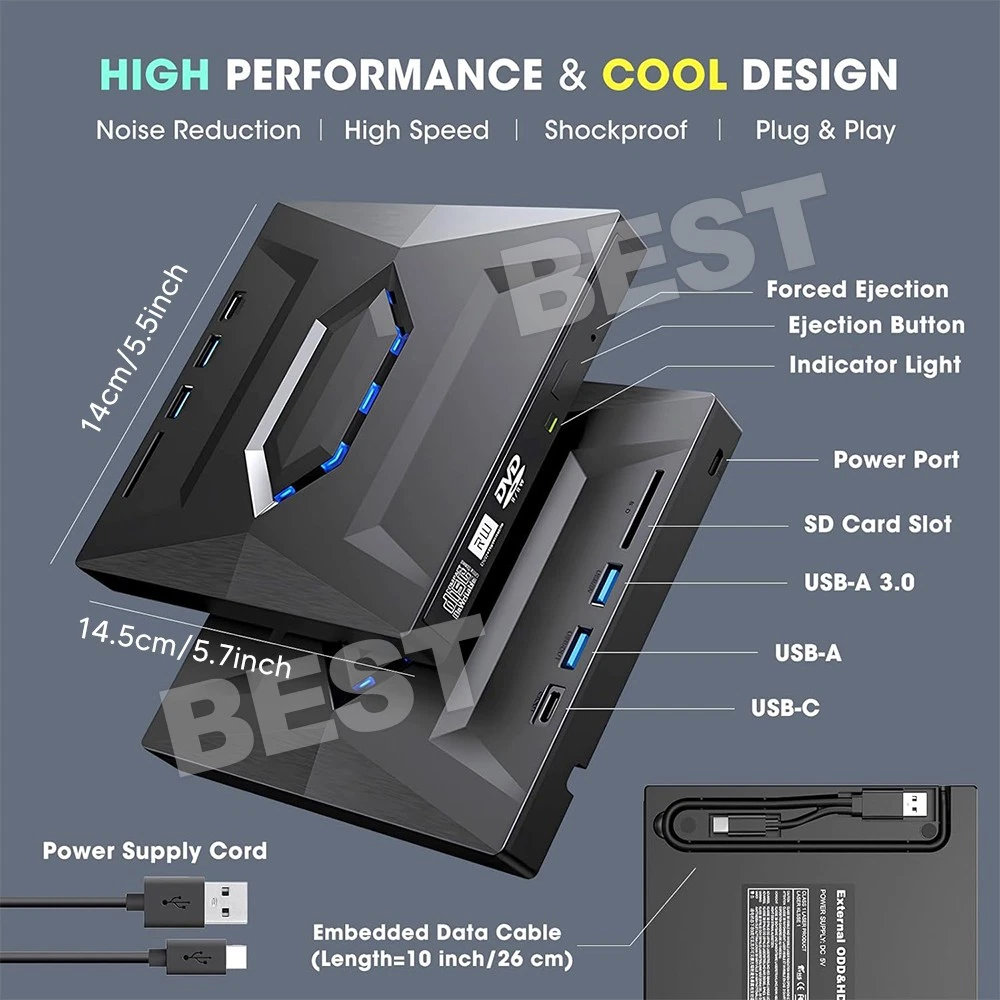 7 in 1 External CD DVD Drive Writer Burner Player for PC Laptop Windows USB 3.0