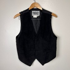 Vintage 100 Leather Vest Medium Spring West BUTTON FLAW Vest Waistcoat Black