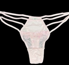 Vintage Y2K Thong Panties Pink Double String Bikini Satin Lace Small Second Skin