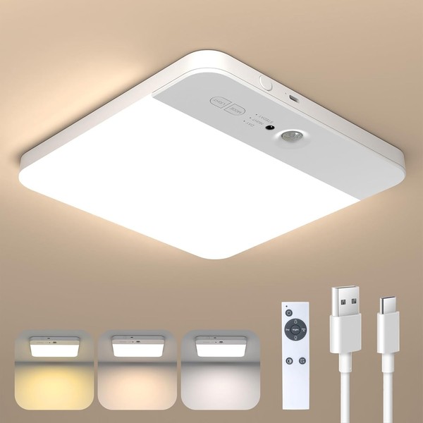 Led Deckenlampe Mit Bewegungsmelder 6000Mah Akku Aufladbar 3 Farbtemperaturen-image