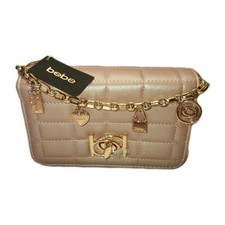 bebe Jacari Crossbody Iridescent Mauve Gold Hardware Small Charms MSRP 79 NEW