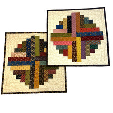 Handmade Quilted Candle Mats Set of 2 Patchwork Log Cabin 15  Table Toppers NEW