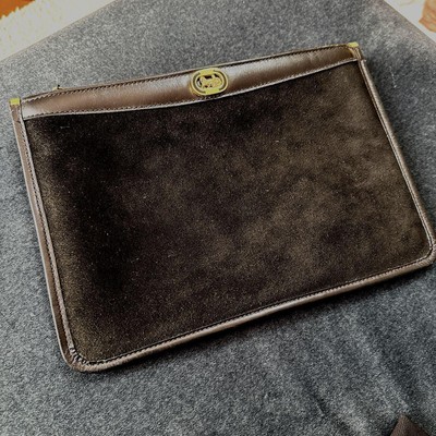 Celine Clutch Bag Second Carriage Pattern Suede Black