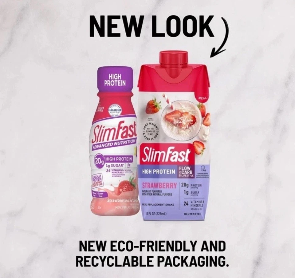 Batido de proteínas SlimFast fresa - 20 g listo para batido de reemplazo de comidas proteicas Foto 2 de 4