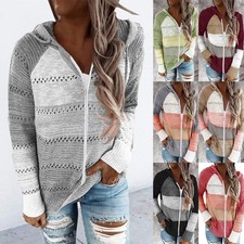 UK Women's Zip up Casual Knitted Cardigans Coat Ladies Jumper Sweater Plus Size