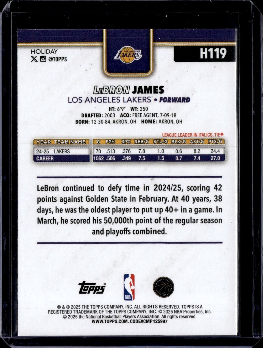 2025-26 Topps Holiday #H119 LeBron James Silver Glitter Lakers