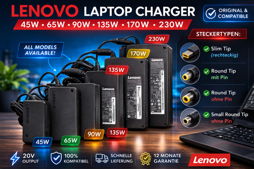 Original Lenovo Laptop Netzteil Ladegerät 65W 90W 135W 170W Slim Tip Round Tip