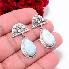 Natural Larimar Designer Handmade 925 Sterling Silver Earring 1.56" E99013