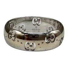 Gucci Icon 18K White Gold GG Wide Ring 6mm Size 6.75