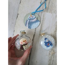 Glass snowman ornament glitter blue piece Xmas tree
