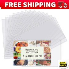 100 Pcs 4x6 Inch Clear Recipe Card Protectors Index Card Sleeves for Cookbook