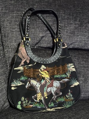 Vintage Isabella Fiore Western Rodeo Cowboy Bucking Bronco Beaded Handbag