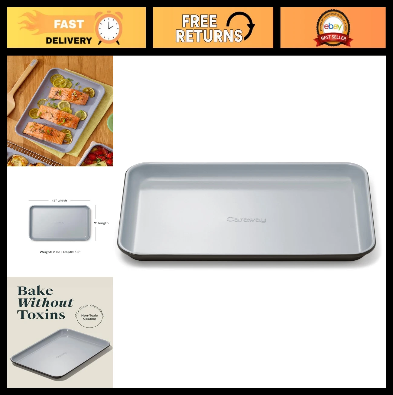 Nonstick Ceramic Baking Sheet 9x13” - PTFE & PFOA Free, Oven Safe, Mini Pan