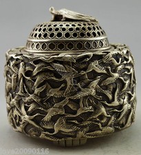 Collectible Old Handwork Silver Plate Copper Thousands Crane Incense Burner/ Pot