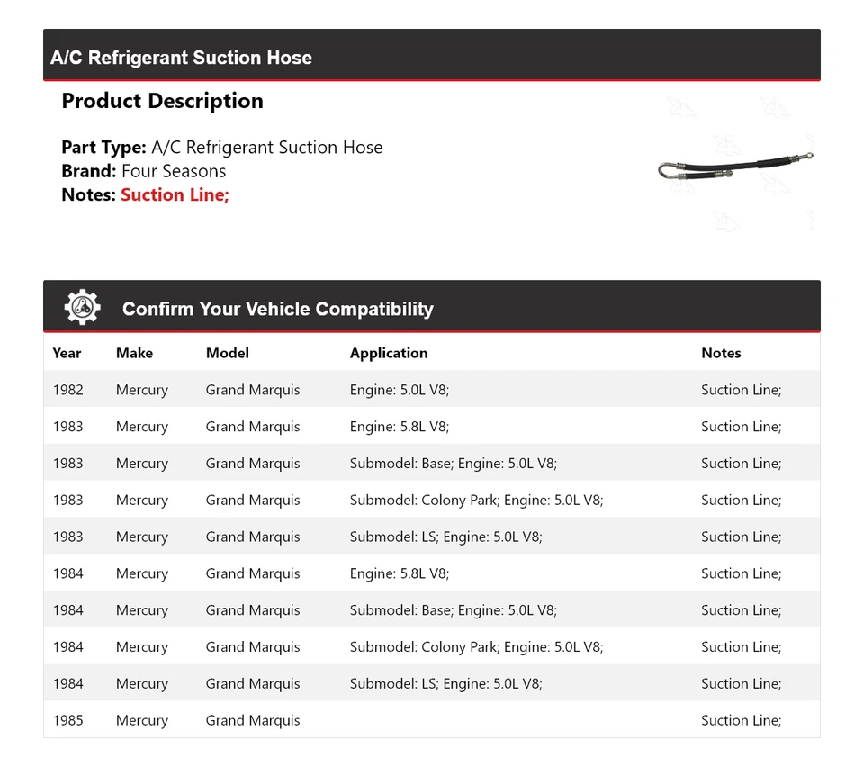 Mangueira de sucção refrigerante A/C Mercury Grand Marquis 1982-1985 4 estações 1983 - Imagem 2 de 4
