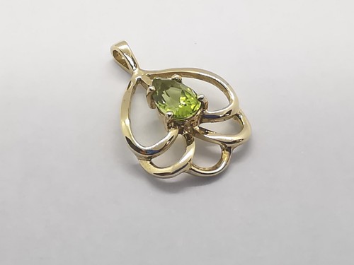 9ct 375 yellow GOLD PERIDOT DROP PENDANT 15x24mm 1.7g pear cut gemstone - Picture 10 of 12