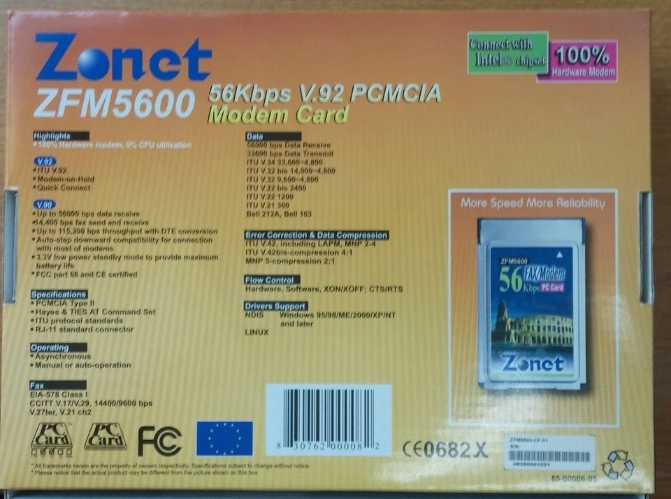 Zonet ZFM5600 V.92 56Kbps FAX/Modem PCMCIA Modem Card - Image 3 of 3