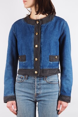 Moschino Jeans 90s Vintage Women's Blue Black Denim Cropped Jacket