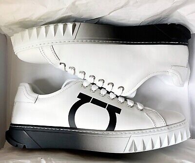 $595 Salvatore Ferragamo Men Cube 8 Logo Leather Sneakers White Black Ombre  5.5 | eBay