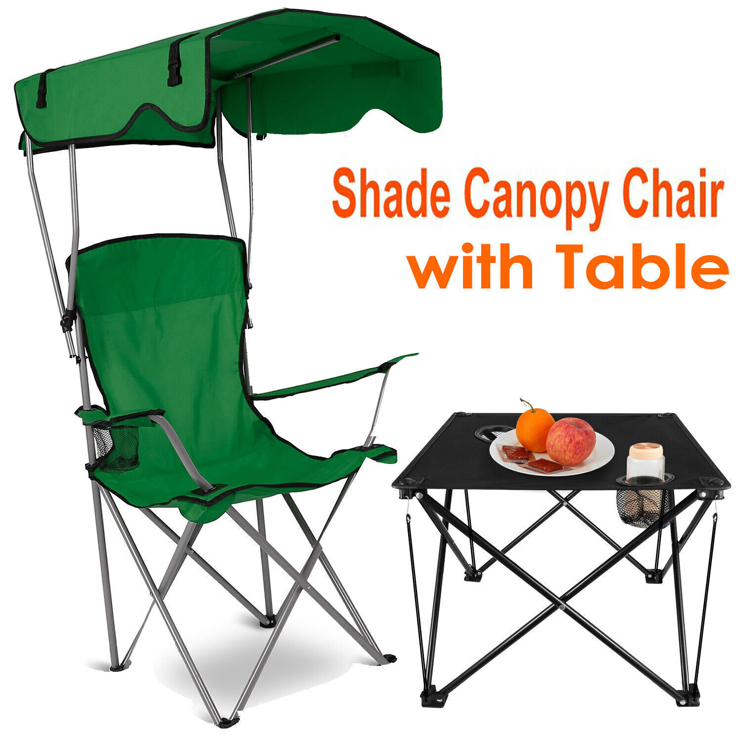 Chairs W/ Table Desk & Bag Sun Visor Shade Recliner Chair Camping