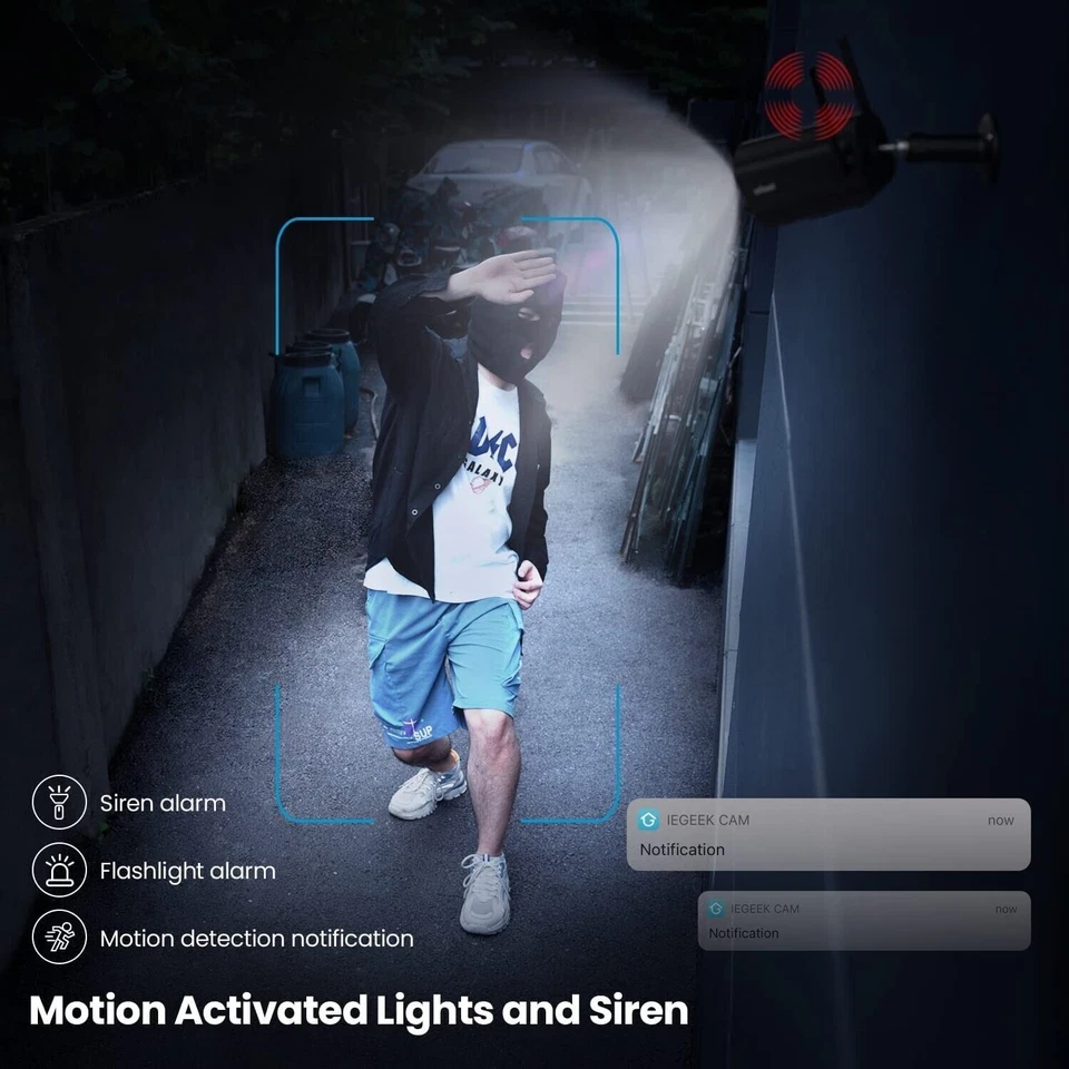 ieGeek 2K Solar Powered Outdoor Wireless Security Camera Spotlight AI Detection - Image 3 of 4