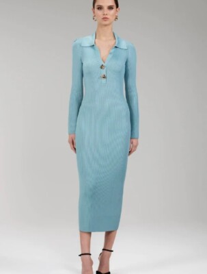 blue ribbed knit dress Womens Sosandar Blue Ribbed Knit Fit & Flare Dress L