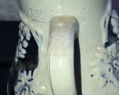 German Pottery Stoneware Small Pitcher Blue & Gray Cochem Signed 055 Grape Desig - Picture 7 of 9