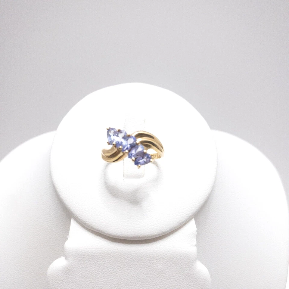 Anillo de Turmalina Oro 10K Azul Remolino Patrón Gemas Marcadas EV 3 Talla 6 Cruz Entrecruzada Foto 2 de 4