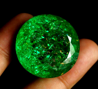 145 CT+ Natural Colombian Green Emerald Round Loose GIE Certified Gemstones Cut