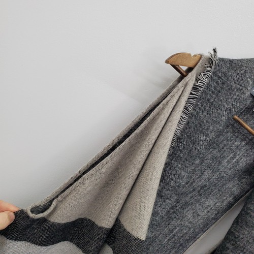 Womens Plaid Fringe Poncho Vest Cardigan One Size Gray Black Striped Long - Picture 7 of 11