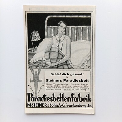1930 Paradiesbettenfabrik Steiner Frankenberg Werbeanzeige Werbung Reklame