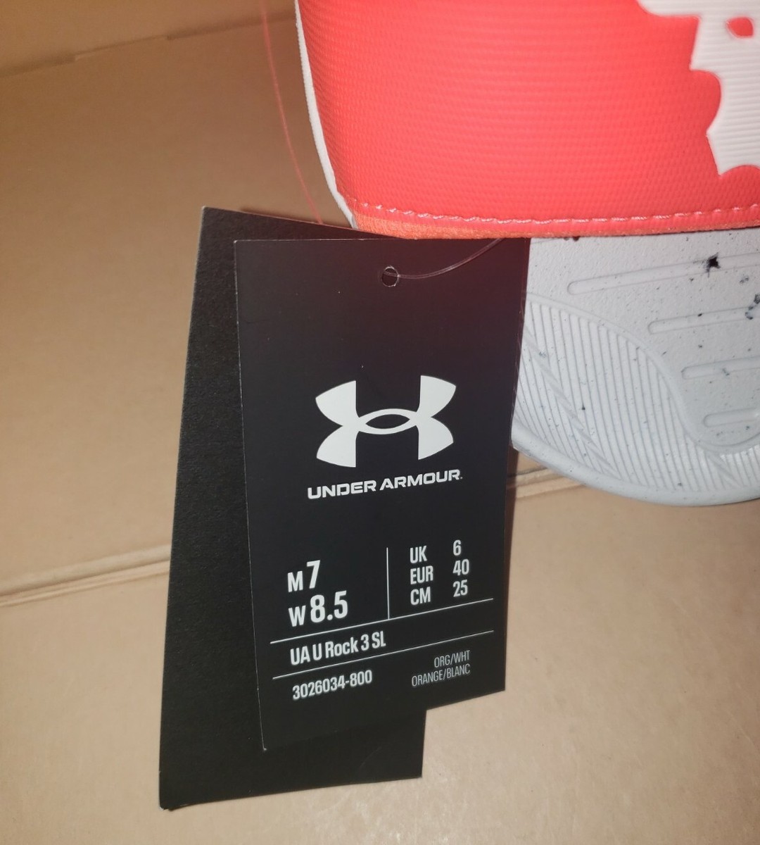 Under Armour Project Rock Fat Tire Slides Orange/White Men\'s 7 = Women\'s 8.5 New Under Armour Project Rock Fat Tire Slides Orange/White Men main image 3