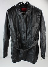 Excelled Leather Women's Leather Belted City Coat – Black - Large